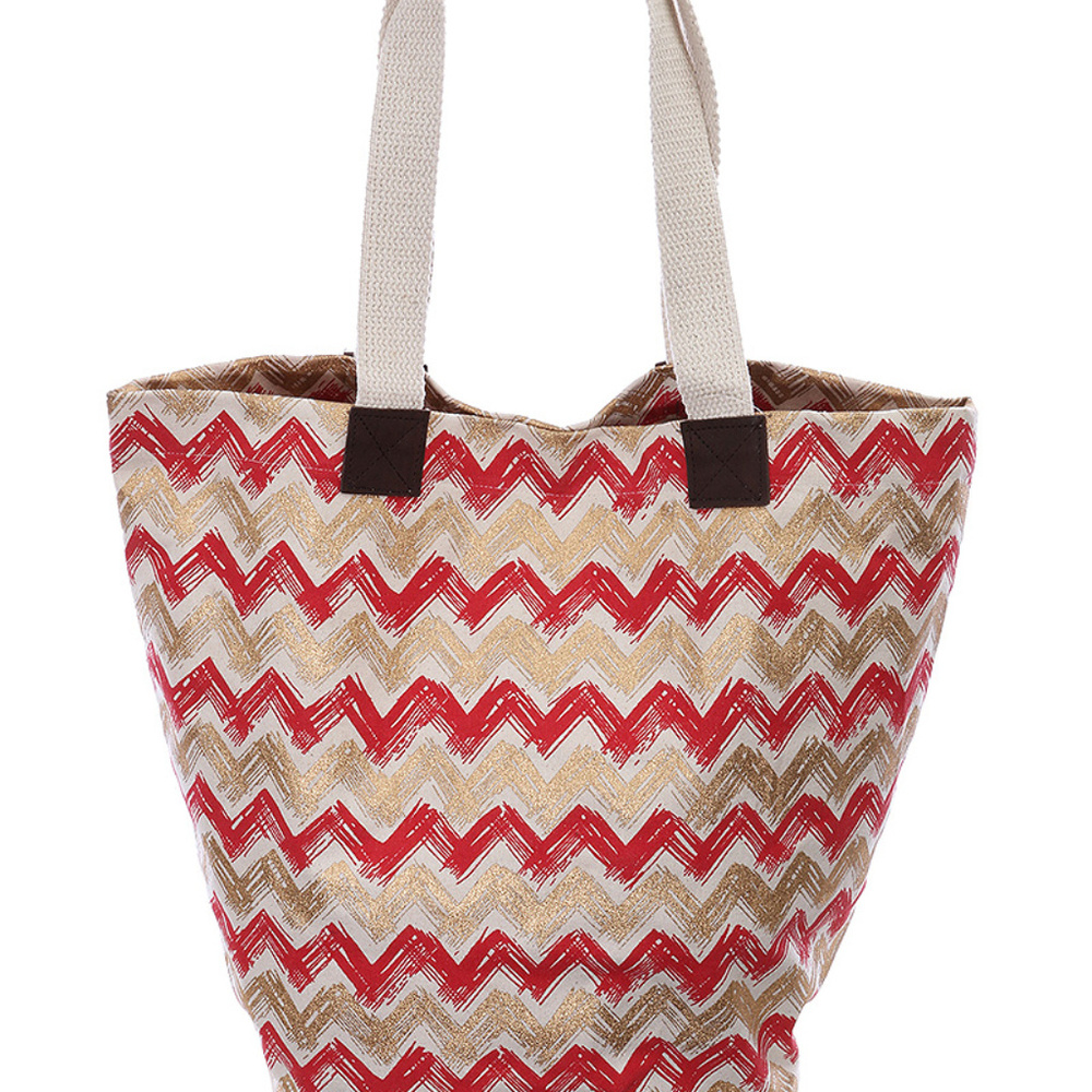CHEVRON PRINT BEACH TOTE BAG ACCESSORY RED